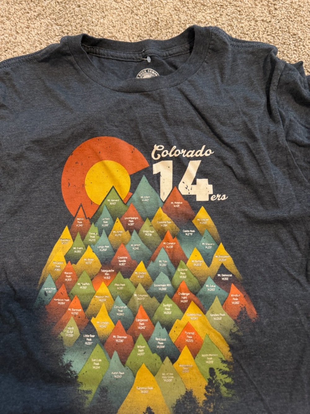 Colorado 14ers Graphic Tee - Charcoal with Multicolor Mountain Print